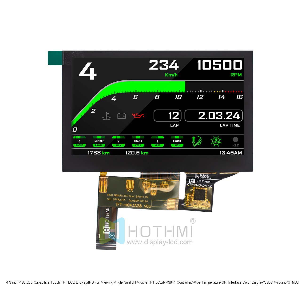 4.3 inch TFT LCD Display | 480x272 Optical Bonding Capacitive Touch TFT LCD Display