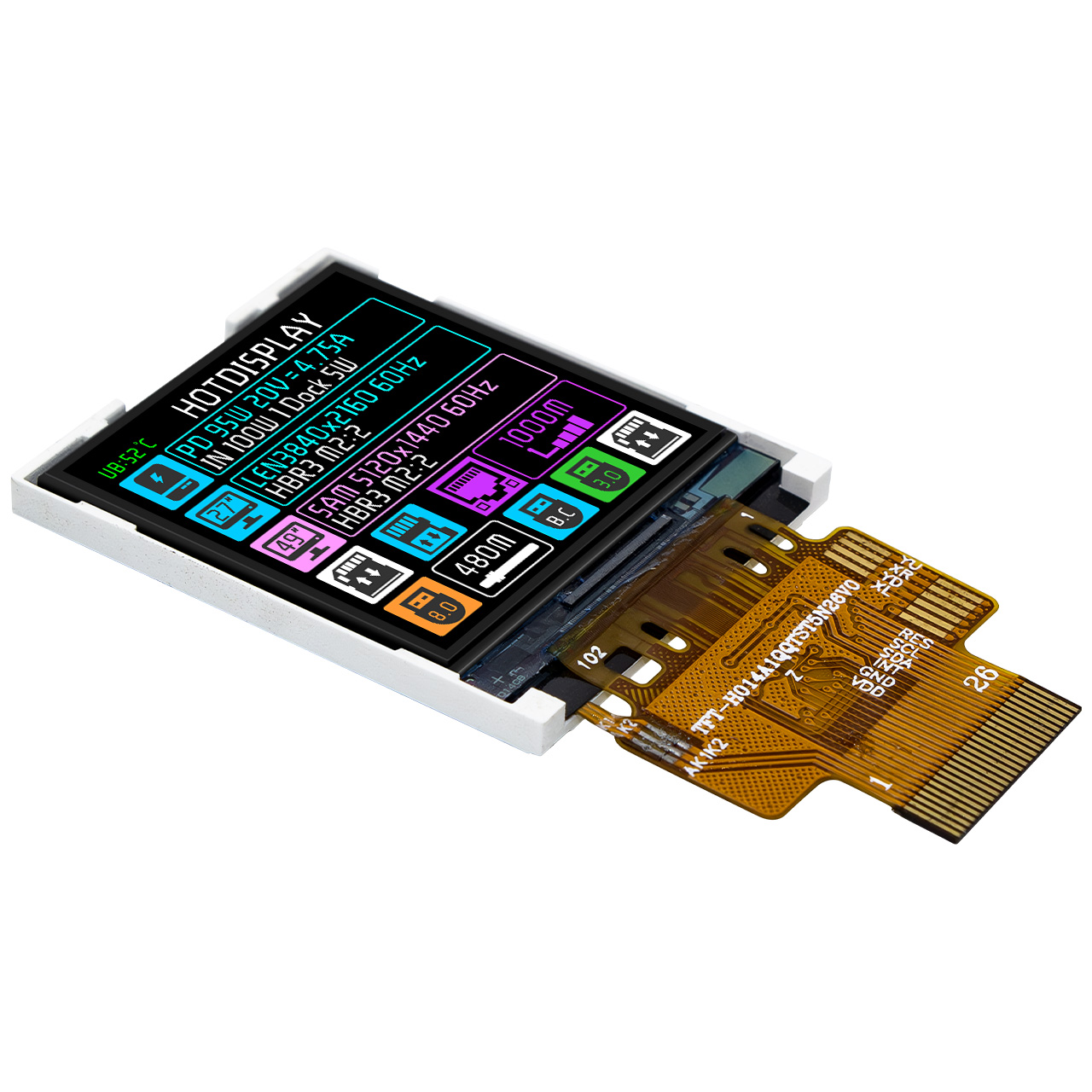 1.44" Color Display / 128x128 Square Full Color TFT / ST7735S Controller for wearable devices