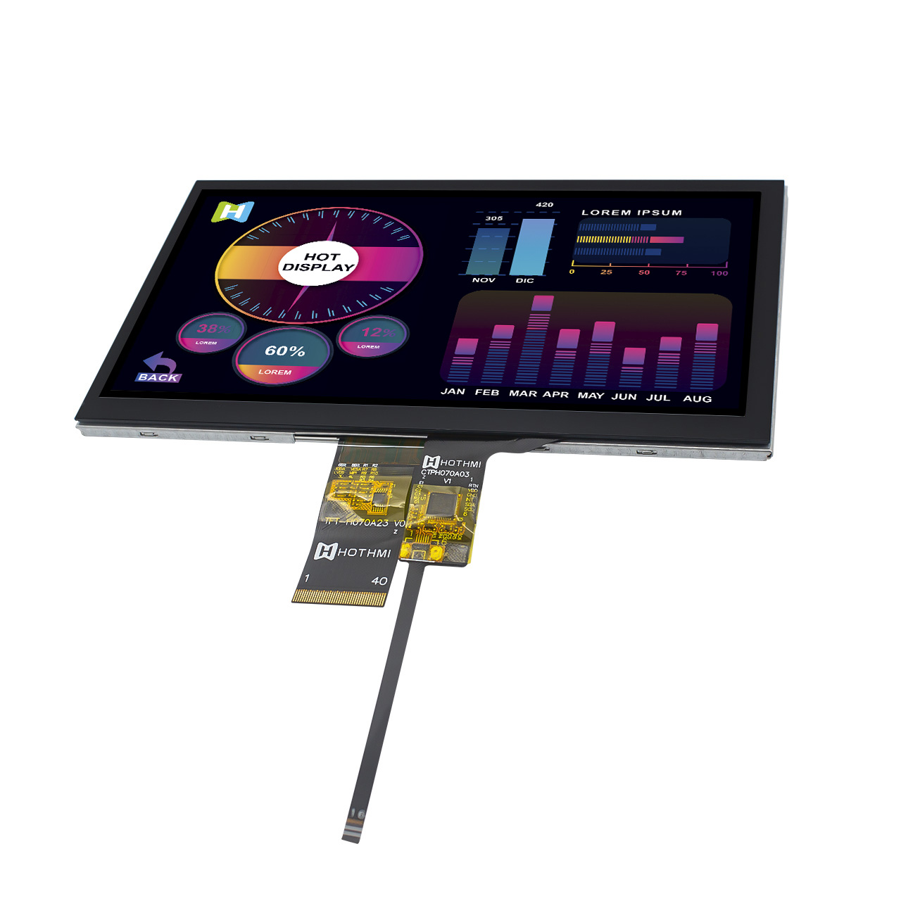7.0"TFT LCD Display | 1024x600 LVDS Capacitive touch | Optical Optical Binding TFT LCD