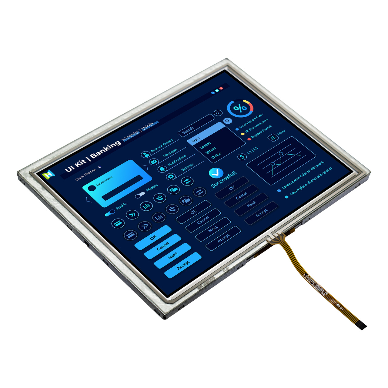 8.0" TFT Display Module | 1024x768 LVDS Resistive TFT Panel | T.B.D